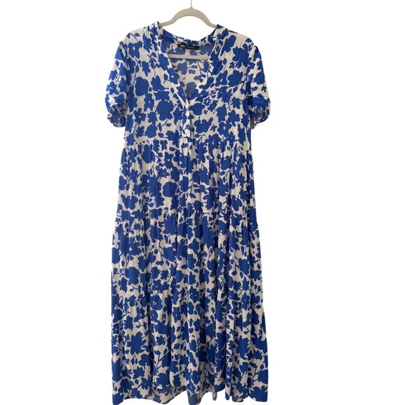 Zara Blue White Floral Maxi Dress Button Front Lightweight Fabric Women’s Casual - Picture 4 of 11